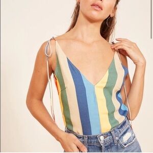 Reformation Multicolor Striped Tie-Shoulder V-Neck Tank